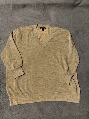 JCrew Sweater Womens XS V Neck Metallic Shimmer Knit Long Sleeve Gold